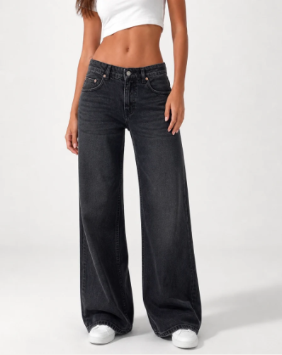 Wide Leg Low Waist - Washed Black