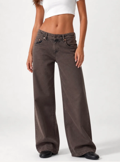 Wide Leg Low Waist - Washed Mocha Brown