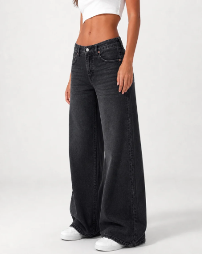 Wide Leg Low Waist - Washed Black