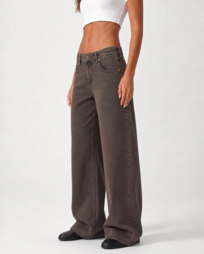 Wide Leg Low Waist - Washed Mocha Brown