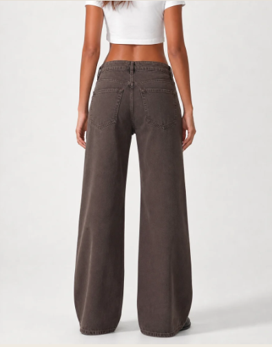 Wide Leg Low Waist - Washed Mocha Brown