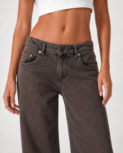 Wide Leg Low Waist - Washed Mocha Brown