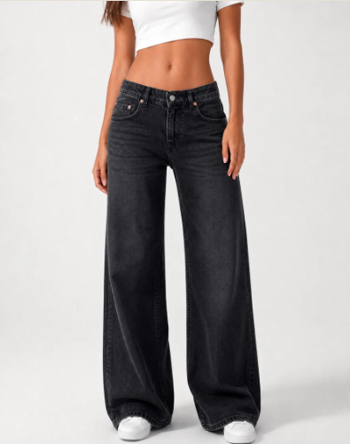 Wide Leg Low Waist - Washed Black