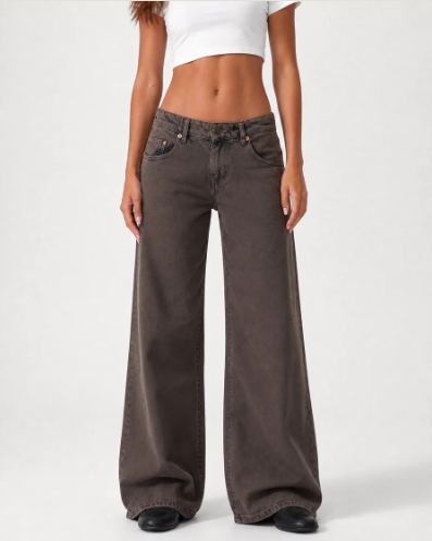Wide Leg Low Waist - Washed Mocha Brown