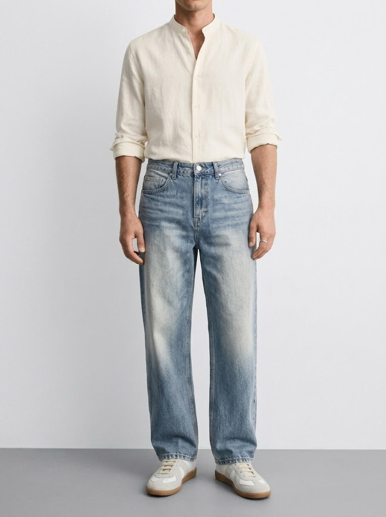 VINTAGE WASHED WIDE LEG JEANS