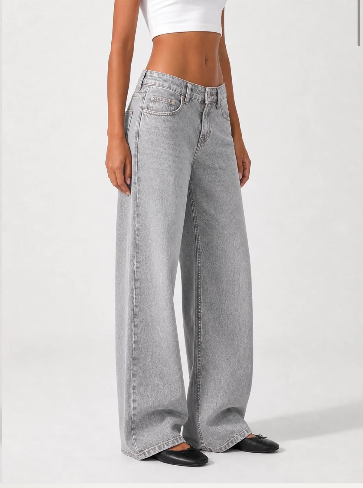 Wide Leg Low Waist - Washed Grey
